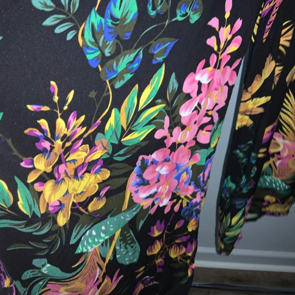 Rachel Roy tropical floral palazzo pants measures as M elastic waist drawstring - Picture 2 of 7